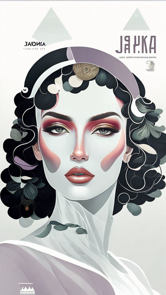 Stylized woman with striking makeup and butterfly motifs; mirrored text layout.