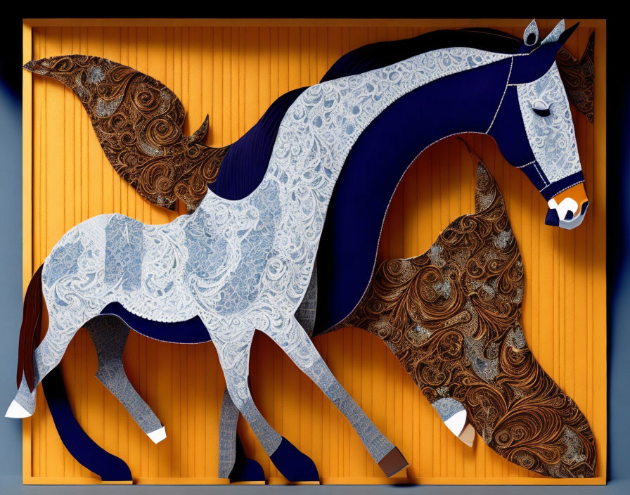 Colorful Stylized Horse Art on Orange Background