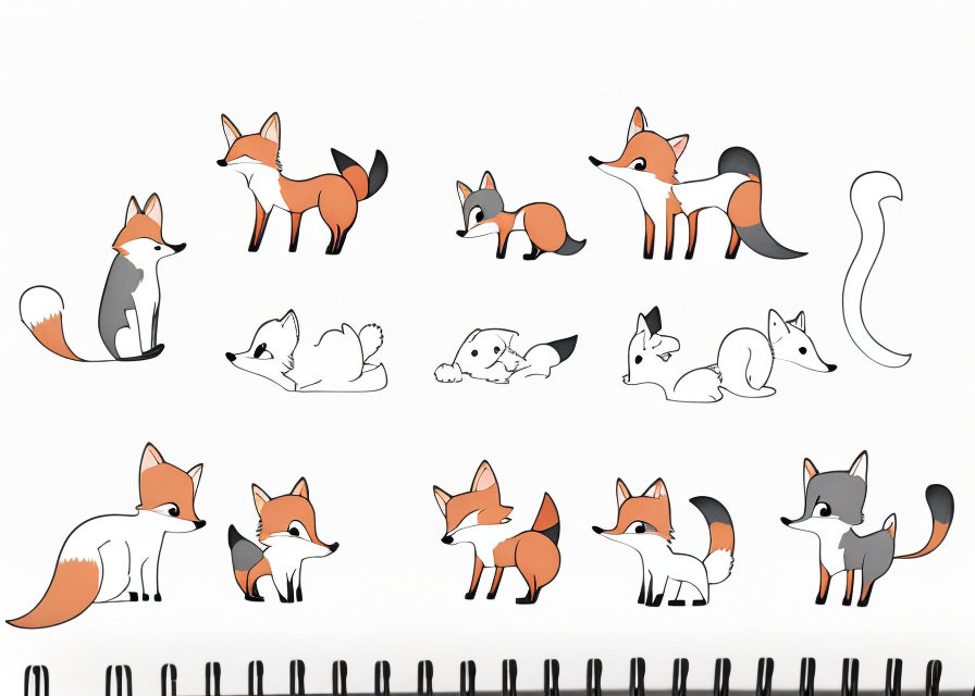 Collection of Cartoon Foxes in Playful Poses on White Background