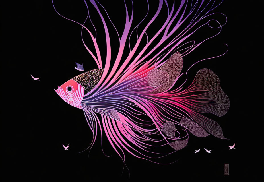 Vibrant Betta Fish Artwork with Intricate Patterns