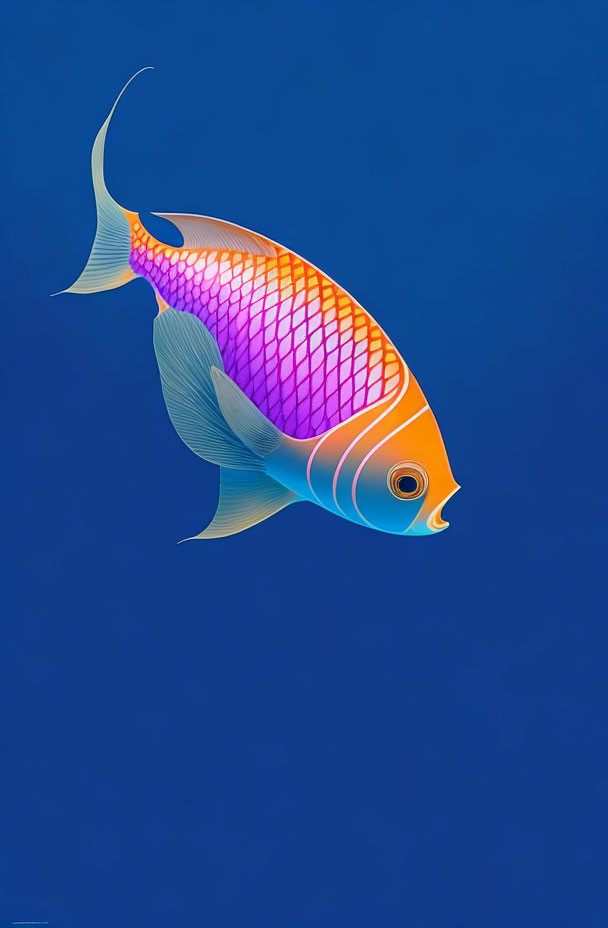 Colorful Fish Artwork with Orange-Purple Gradient and Detailed Scales