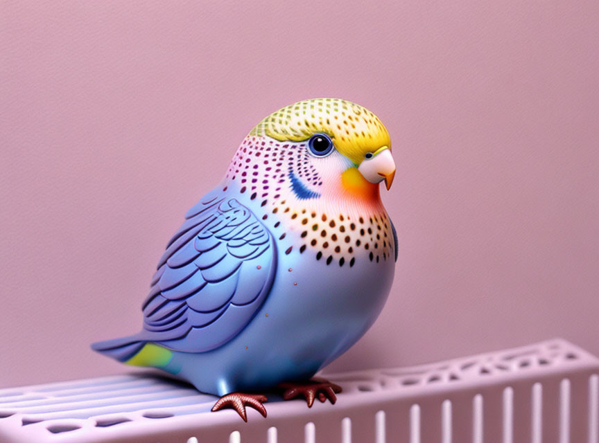 Vibrant budgerigar illustration with yellow face and purple spots