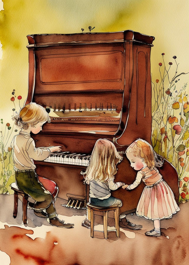 Children playing the piano 