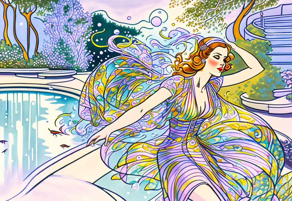 Art Nouveau Woman Illustration by Tranquil Pond