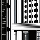 Abstract Monochrome Building Facade Illustration with Geometric Patterns