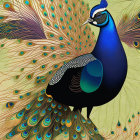 Colorful Peacock with Elaborate Tail Feathers in Blue, Green, and Gold