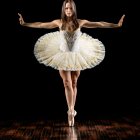 Digital Art: Ballet Dancer in Tutu on Tiptoe, Slim Silhouette on Dark Background