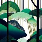 Layered Blue and Green Forest Illustration with Canopy Patterns