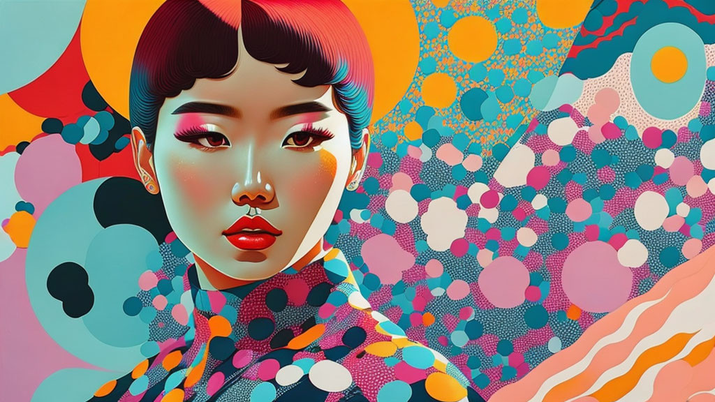 Vibrant pop art style illustration of a woman with colorful features