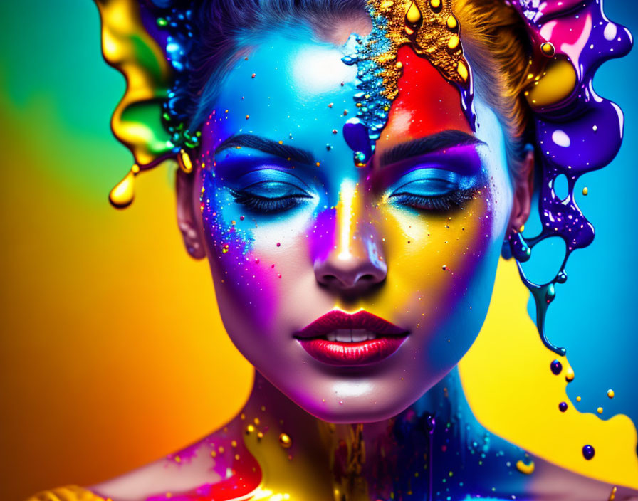 Colorful Body Paint and Artistic Makeup in Fantasy Style