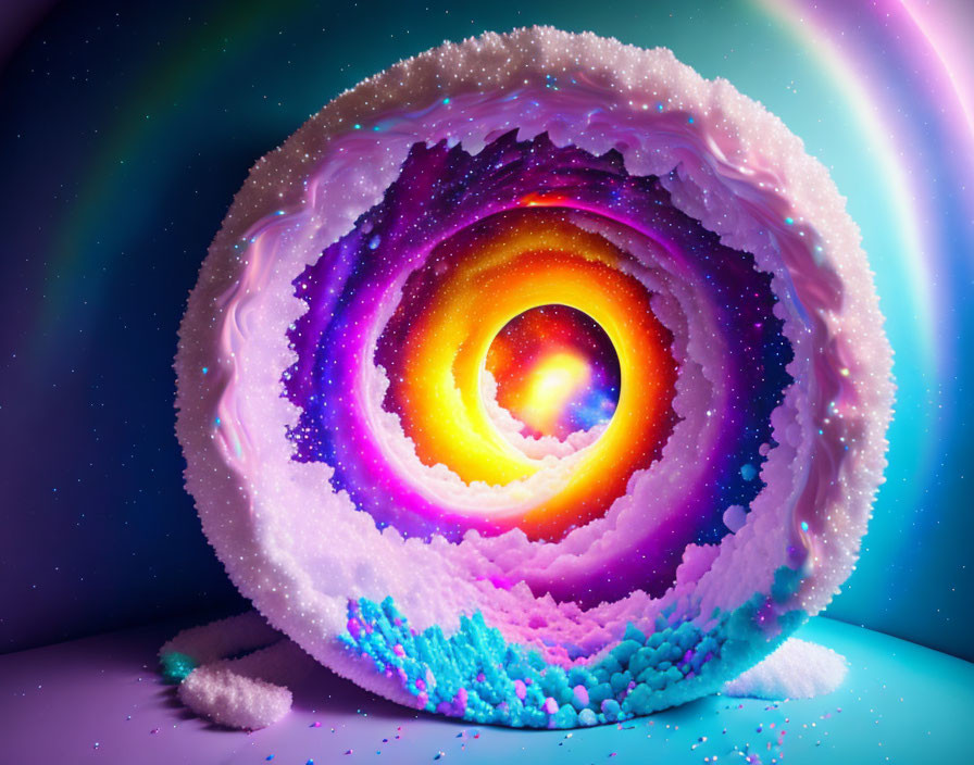 Colorful Digital Artwork: Swirling Tunnel of Vibrant Hues and Crystallized Candy