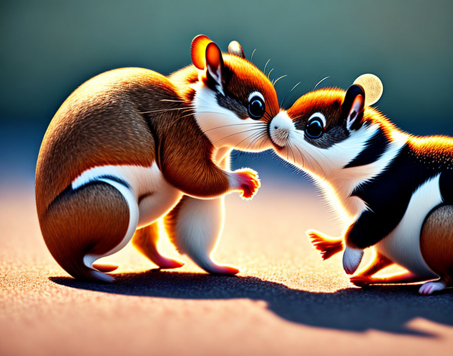 Playful chipmunks on smooth surface with soft-focus background