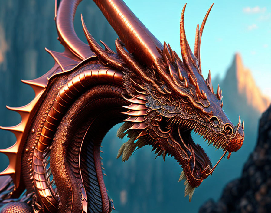 Detailed Reddish-Brown Dragon with Intricate Horns and Scales