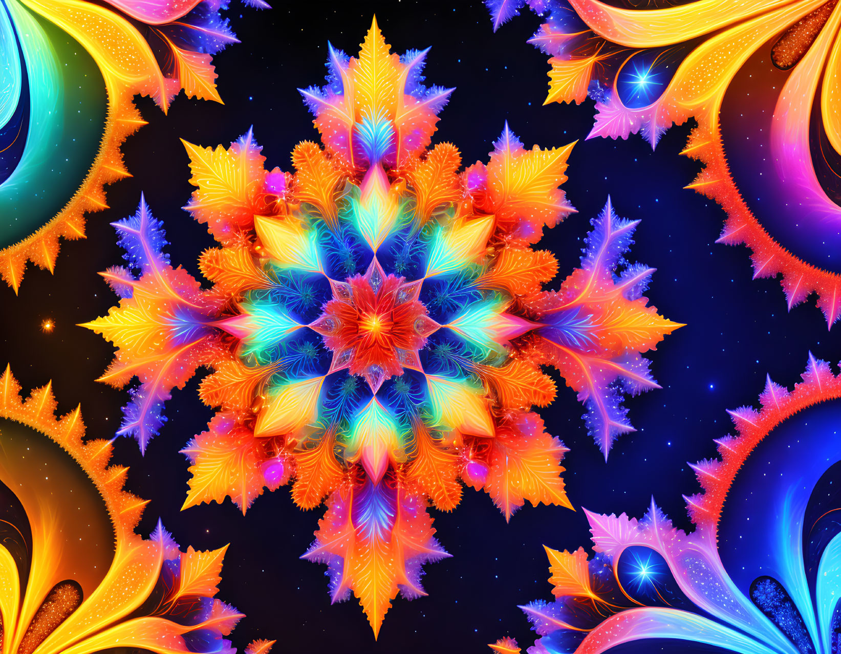 Colorful Symmetrical Snowflake Design in Digital Art