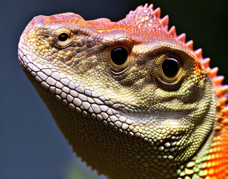 Vibrant Orange Iguana with Prominent Eyes in Close-up Shot