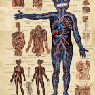 Colorful Abstract Human Anatomy Illustration with Labeled Body Parts