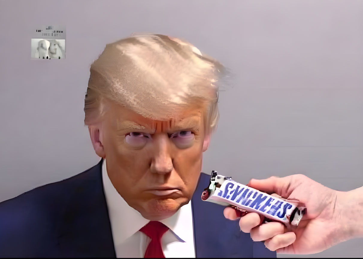 Exaggerated frown on person with "GIMMEHES" candy bar