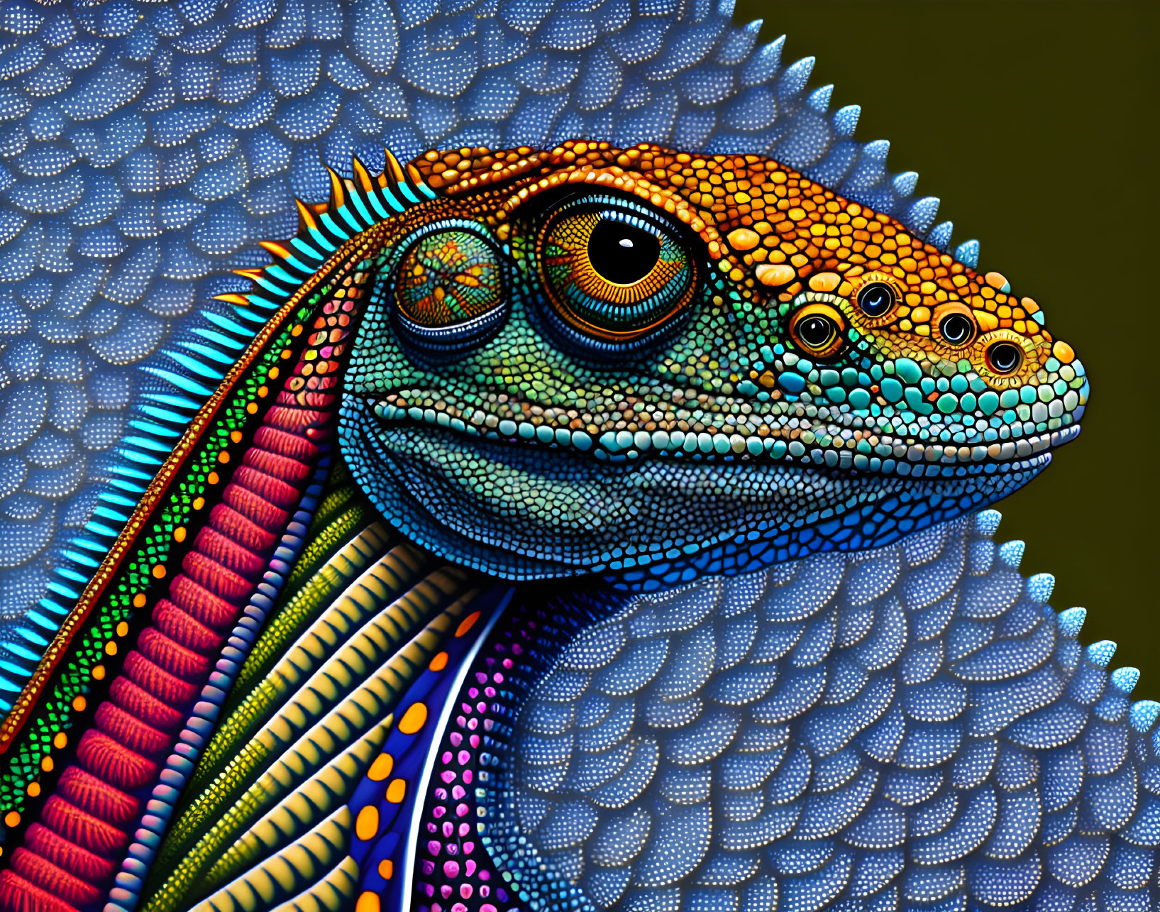 Colorful Gecko Illustration on Blue Textured Background