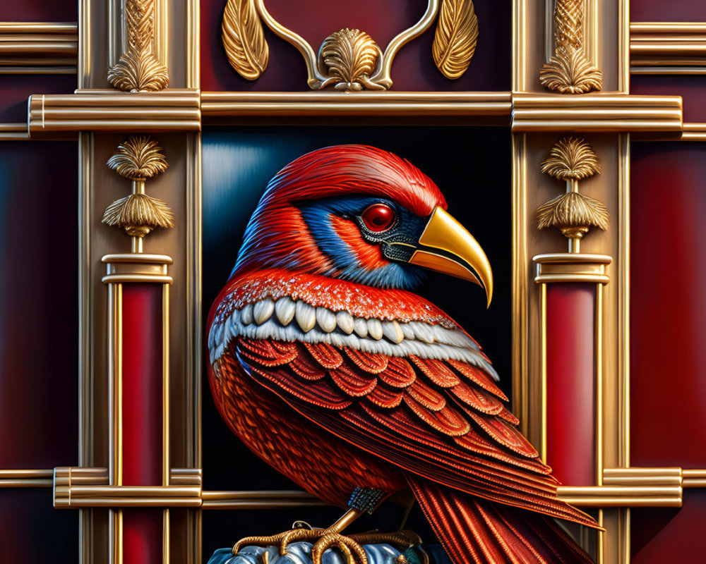 Colorful Bird Illustration with Detailed Feathers on Luxurious Background