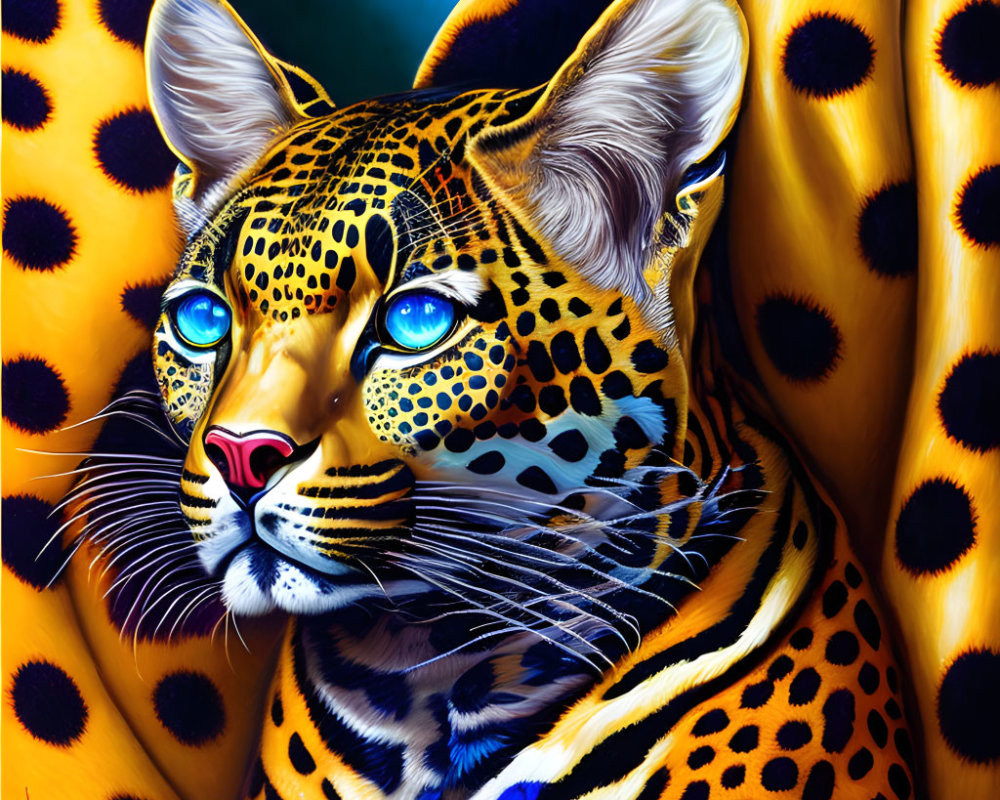 Colorful Leopard Artwork with Blue Eyes and Yellow Fur