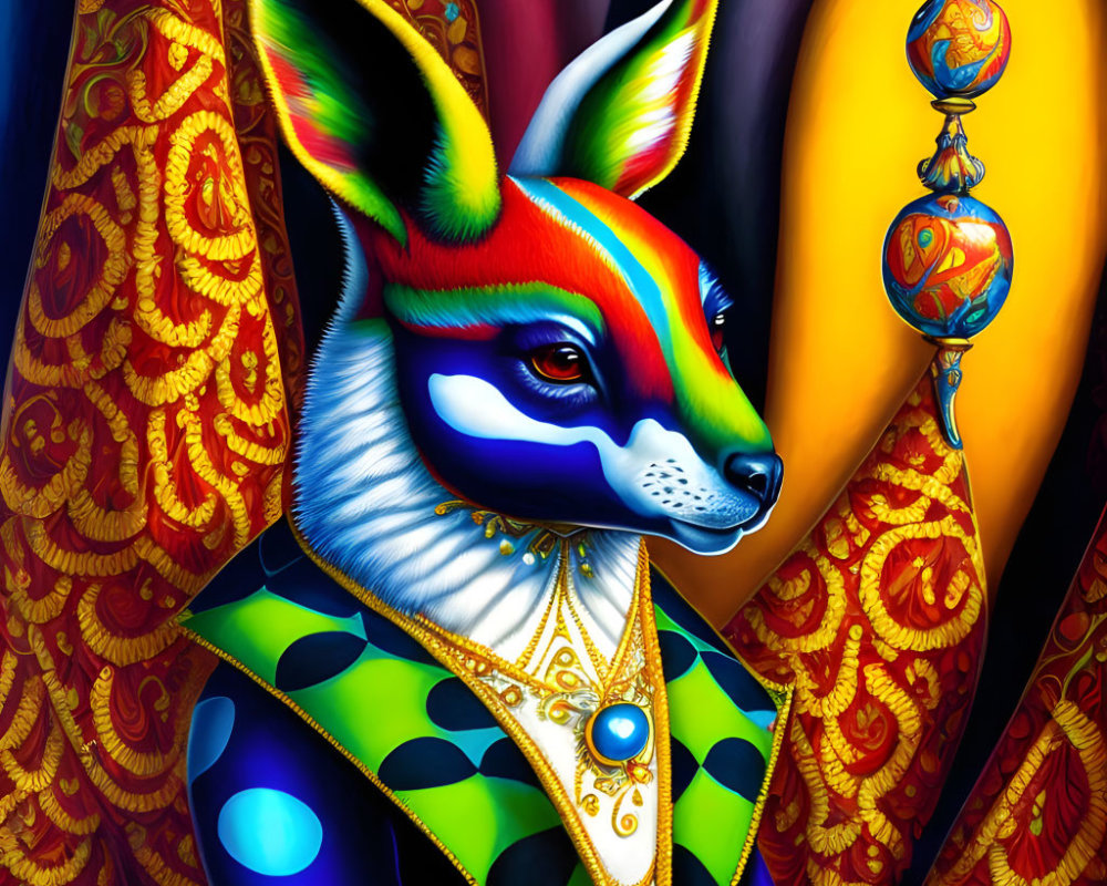 Colorful Anthropomorphic Fox Illustration in Regal Attire