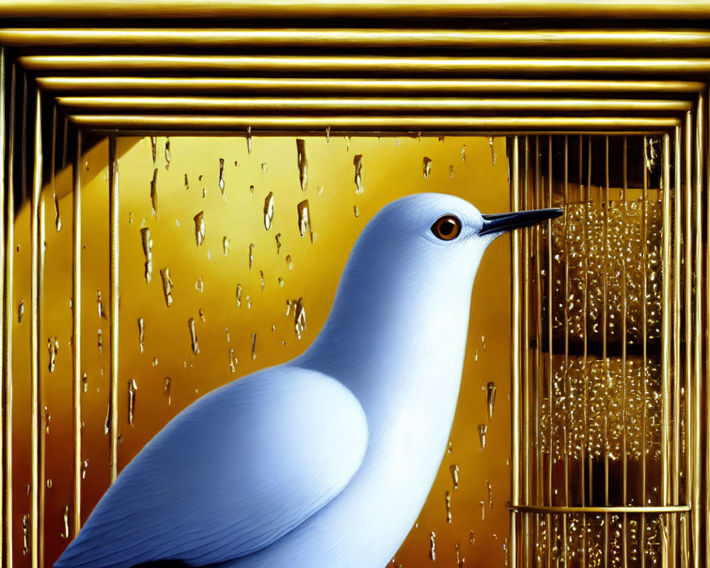 White Dove Profile on Golden Textured Background with Concentric Squares Frame