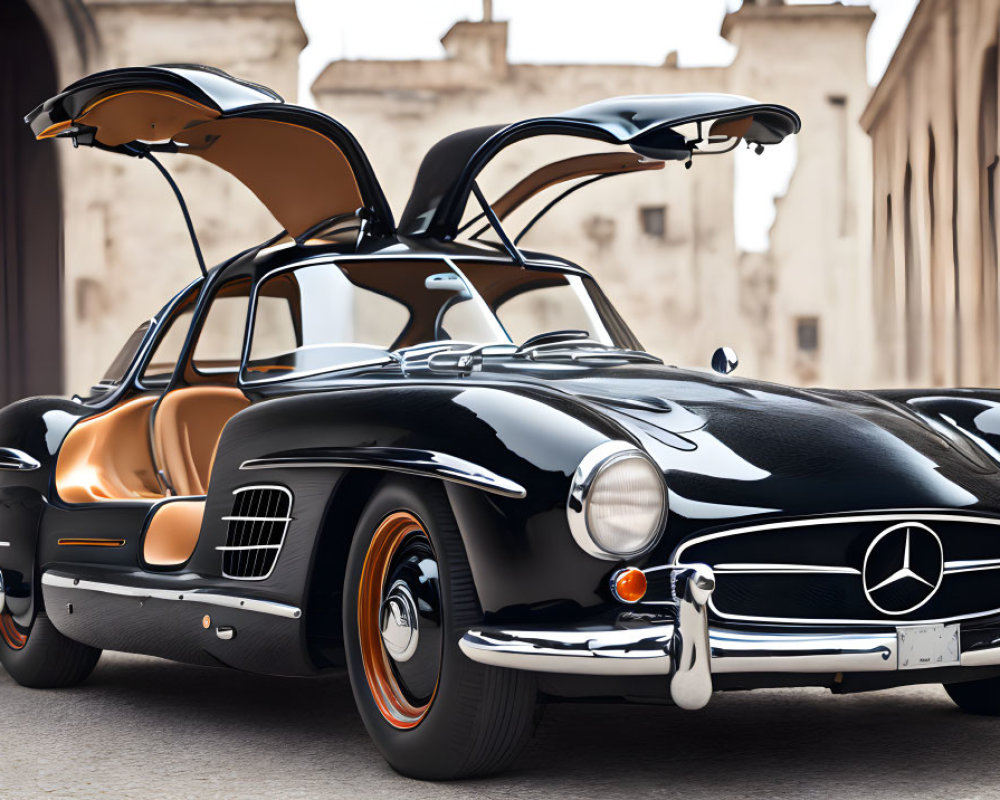 Vintage Mercedes-Benz 300SL with Gullwing Doors in Old European Alleyway