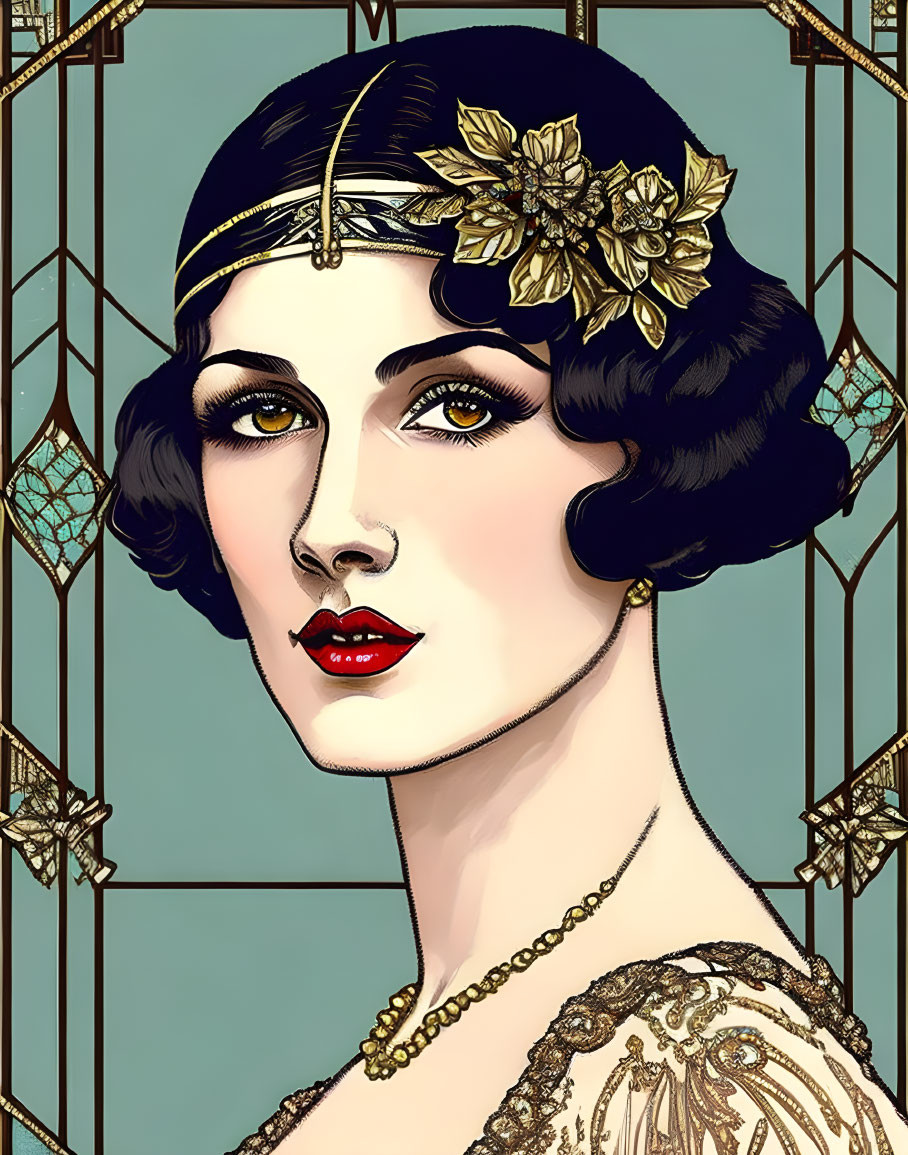 Illustration of woman in 1920s fashion with headband and bob haircut