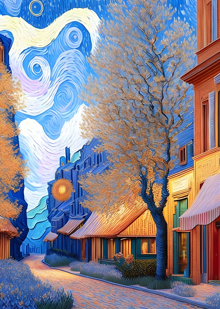 Digital Artwork: Van Gogh-inspired starry night sky & street scene