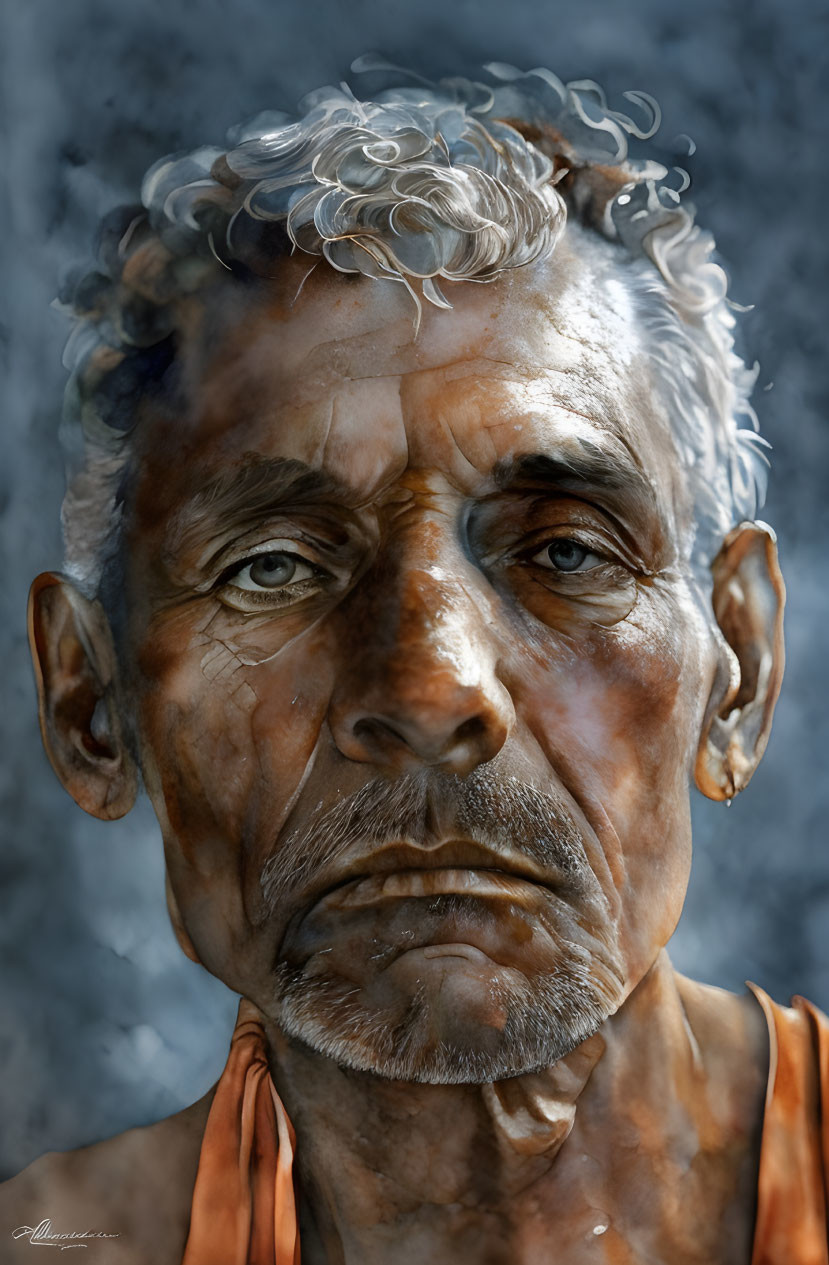 Detailed Hyper-Realistic Portrait of Elderly Man with Grey Hair