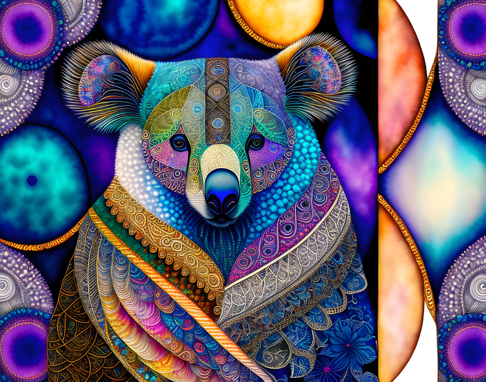 Vibrant Koala Digital Artwork with Mandala Designs