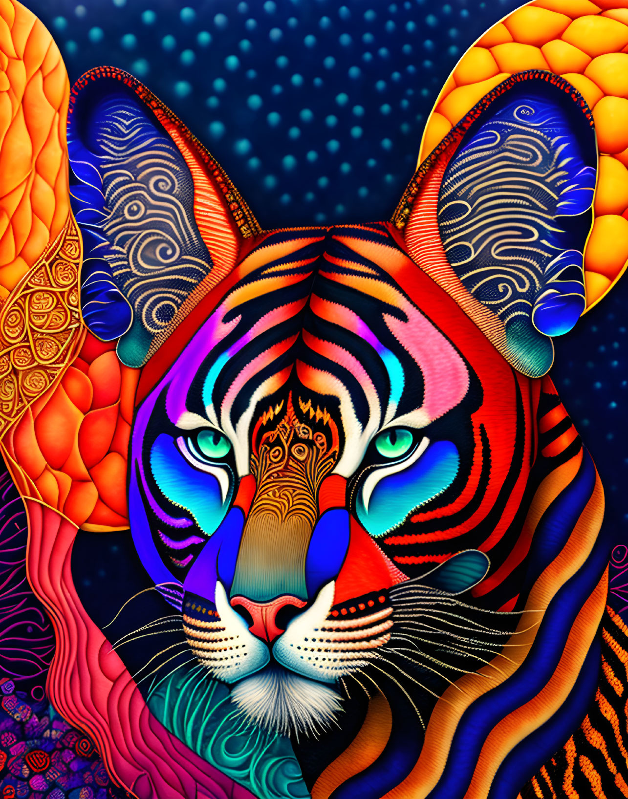 Colorful Tiger Artwork with Psychedelic Background