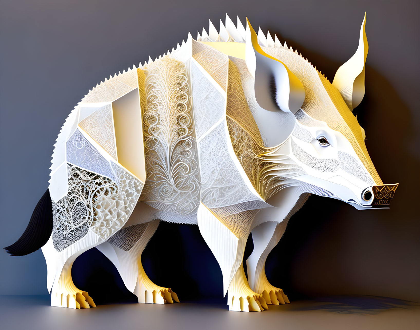 Stylized armadillo digital art with intricate white patterns