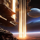 Spaceships and Beams of Light in Sci-Fi Scene