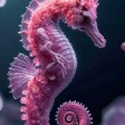 Colorful sea horse digital art: pink and blue underwater scene