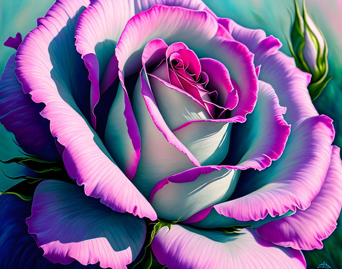 Colorful Digital Art: Rose Illustration with Pink to Teal Petals