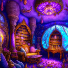 Mystical Purple Room with Elaborate Furniture and Glowing Orbs