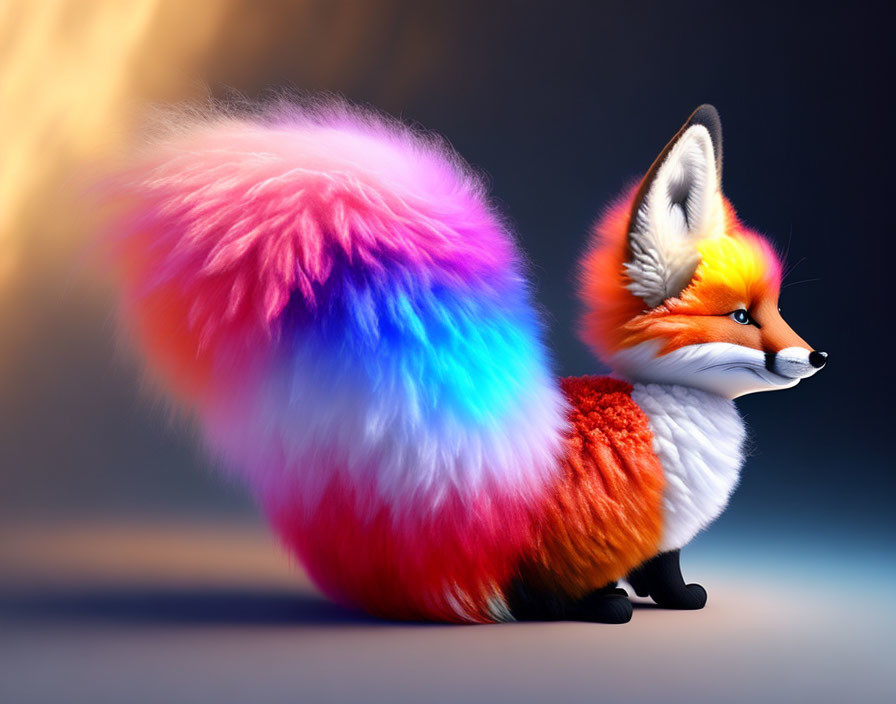 Vibrant Stylized Fox Illustration with Colorful Fluffy Tail