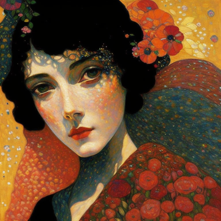 Woman with Flowered Hair in Vintage-Fantasy Artwork