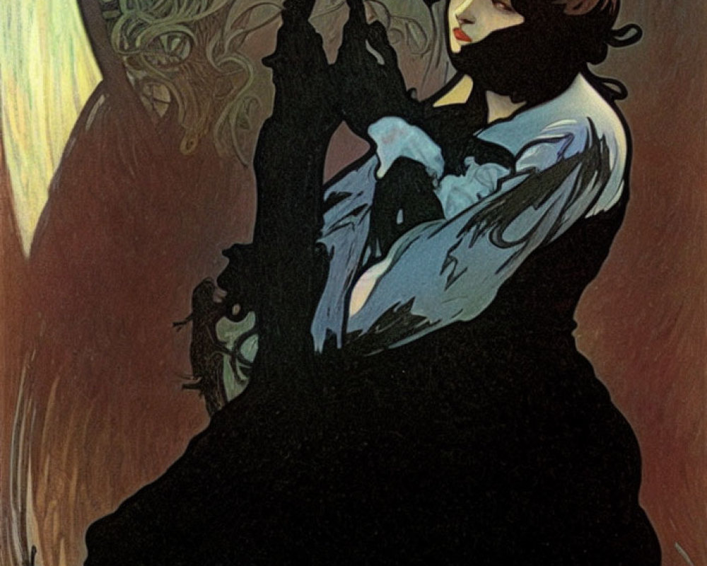 Art Nouveau Style Poster with Woman and Intricate Patterns