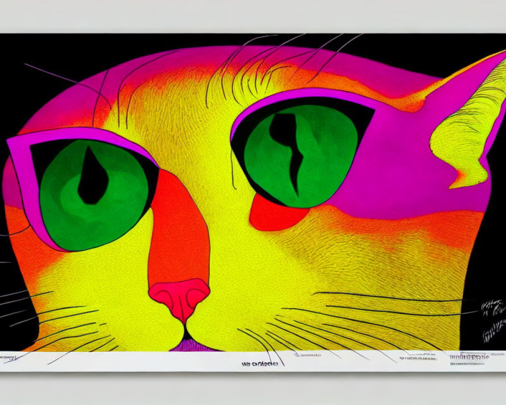 Colorful Cat Illustration with Multicolored Sunglasses on Black Background