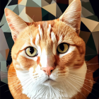 Detailed Orange Tabby Cat Illustration with Green Eyes and Stripes on Dark Background