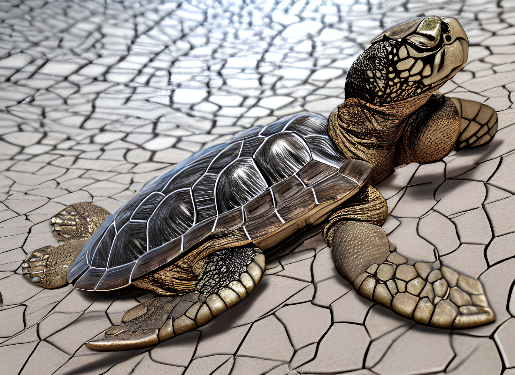 Detailed 3D Turtle Rendering on Cracked Earth Surface