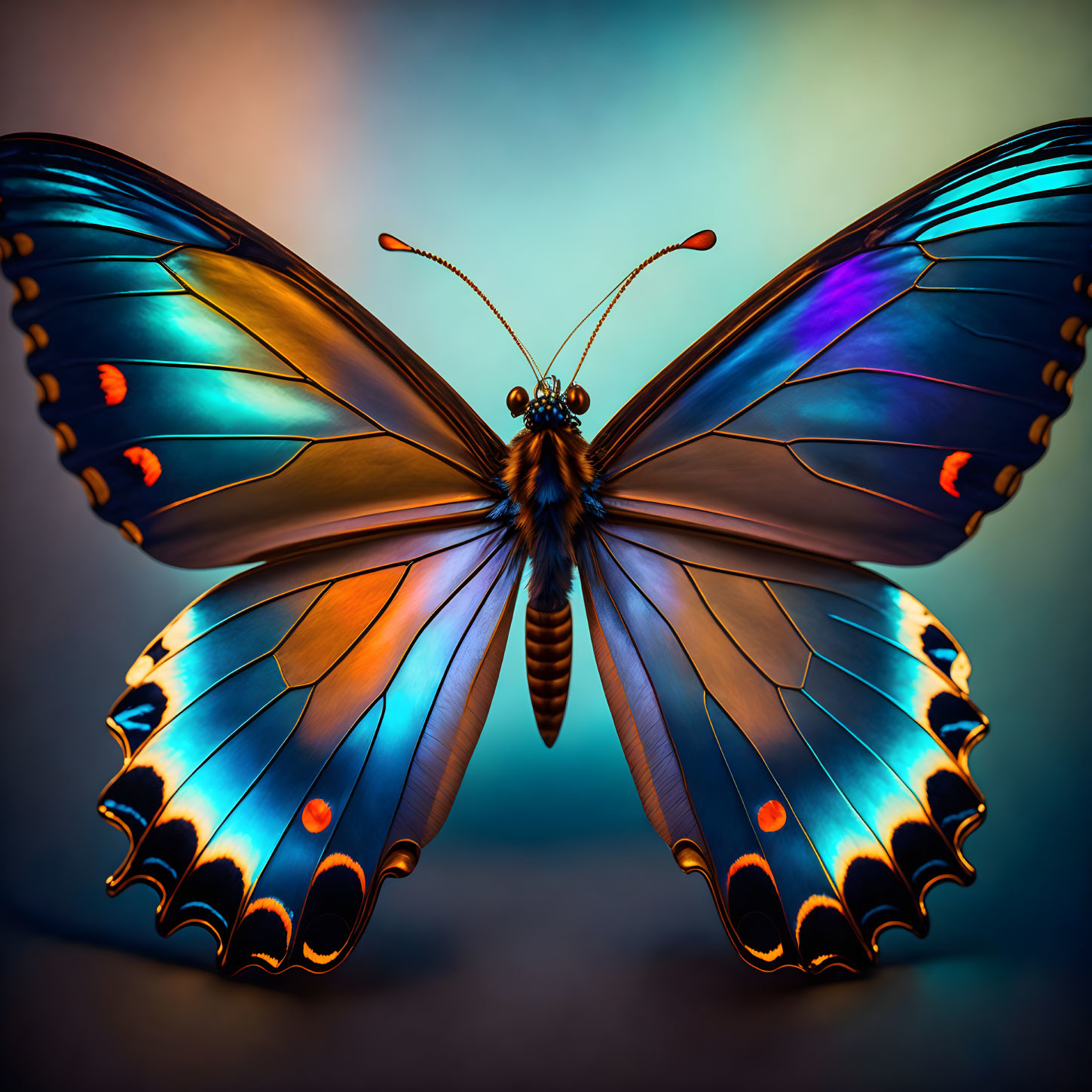 Close-Up Butterfly Image with Blue and Orange Hues