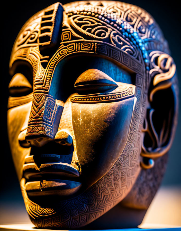 Detailed Tribal Mask Carved with Intricate Motifs and Designs