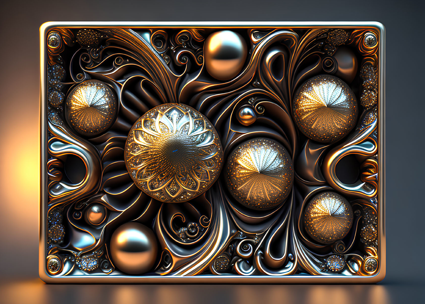 Intricate 3D Fractal Design with Metallic Textures and Organic Patterns