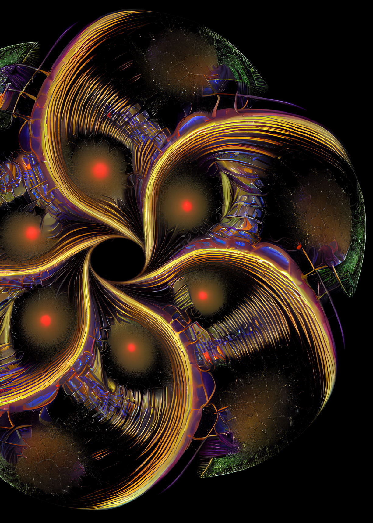 Colorful Orange and Blue Fractal Pattern on Black Background