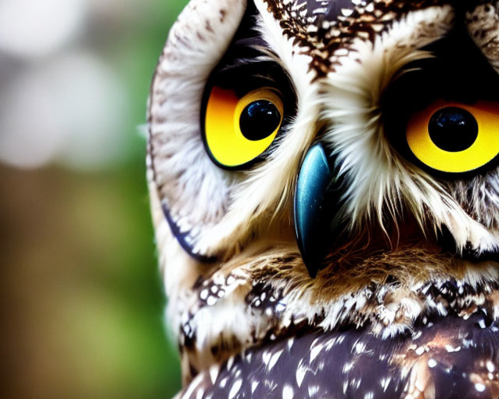 Detailed Close-Up of Owl with Yellow Eyes and Brown Feathers