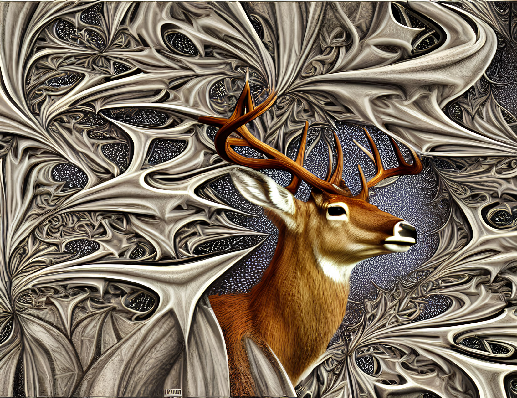 Digitally Altered Image: Deer with Tree-Like Antlers