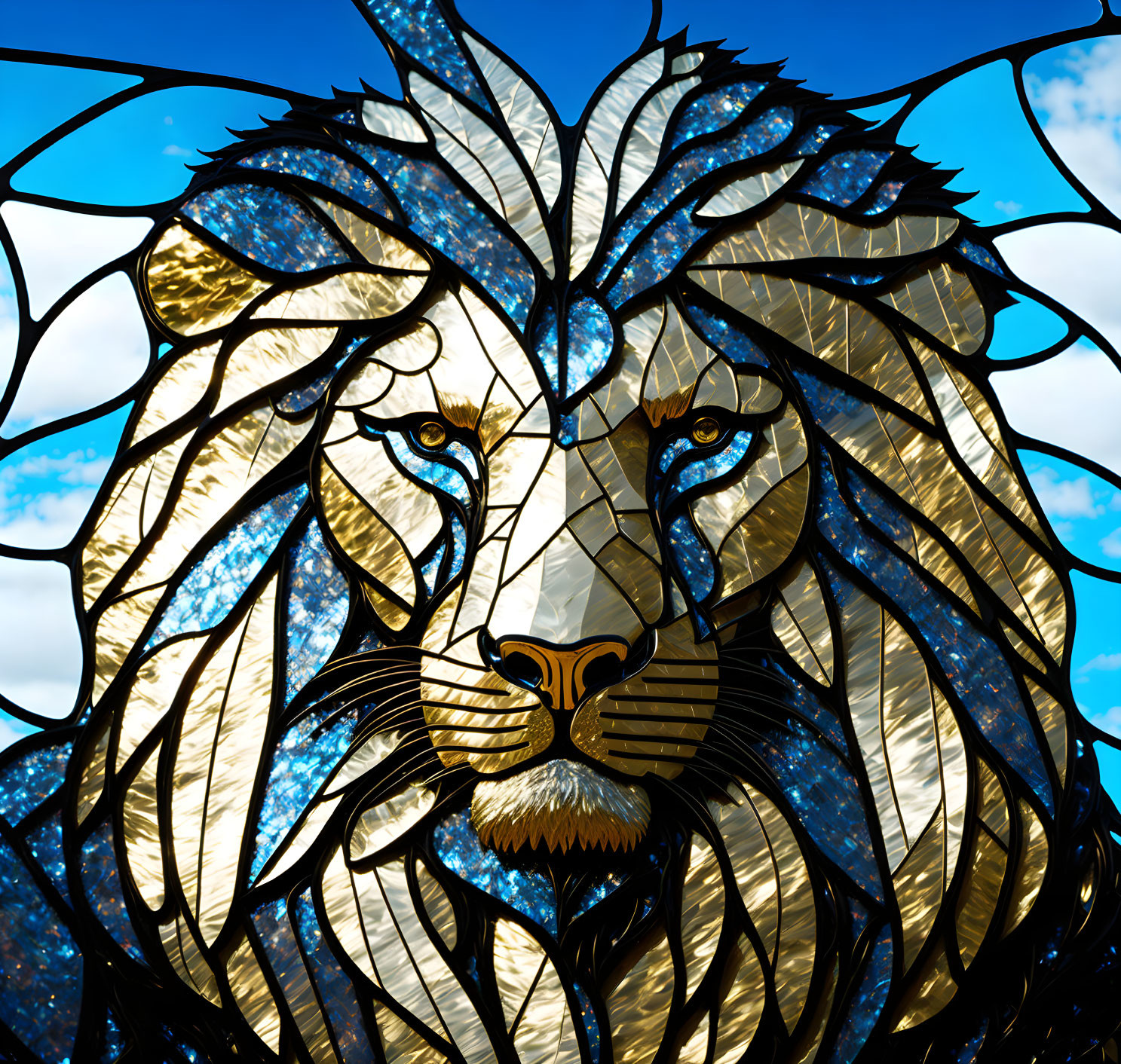 Majestic lion in stained glass style with intricate designs